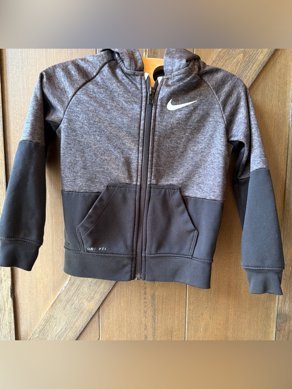 Nike Kids Black & Gray Zip-Up Dri-FIT Hoodie